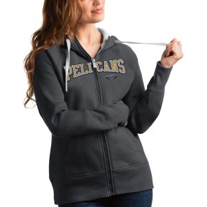 Antigua New Orleans Pelicans Women's Charcoal Team Chic Victory Full Zip Hoodie