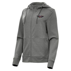 Antigua New Orleans Gorgeous Pelicans Women's Heather Charcoal Seeker Full Zip Hoodie Jacket