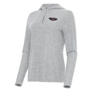 Antigua New Orleans Pelicans Women's Heather Gray Daybreak Quarter Zip Premium Hoodie