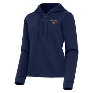 Antigua New Orleans Premium Pelicans Women's Navy Contemporary Quarter Zip Hoodie