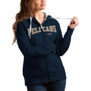 Antigua New Orleans Pelicans Women's Trendy Navy Team Victory Full Zip Hoodie