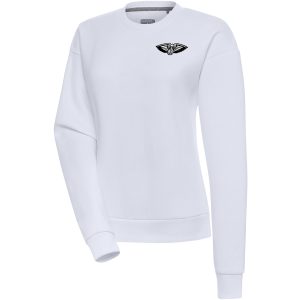 Antigua Gorgeous New Orleans Pelicans Women's White Brushed Metallic Victory Pullover Sweatshirt