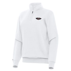 Antigua New Orleans Pelicans Women's White Victory Premium Quarter Zip Sweatshirt