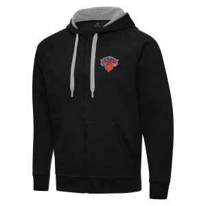 Antigua New York Knicks Black Trendy Big & Tall Victory Full Zip Hoodie Jacket
