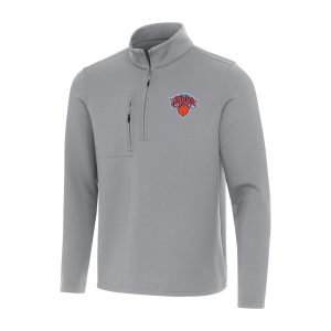 Antigua New York Elegant Knicks Gray Insider Quarter Zip Top