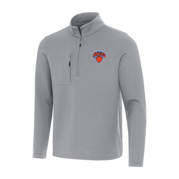 Antigua New York Elegant Knicks Gray Insider Quarter Zip Top