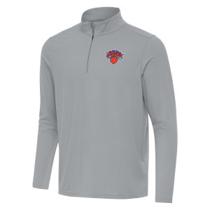 Antigua New York Knicks Unique Gray Intent Quarter Zip Top