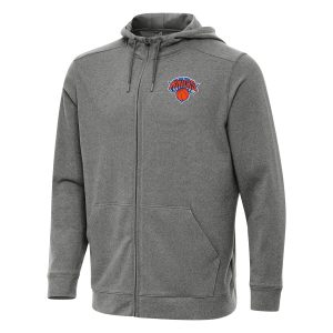 Antigua New York Knicks Heather Charcoal Premium Effortless Full Zip Hoodie Jacket