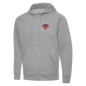 Antigua New York Knicks Heather Gray Big & Tall Victory Fabulous Full Zip Hoodie