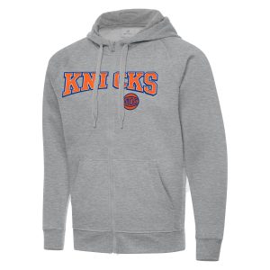 Antigua New York Knicks Heather Gray Big & Tall Victory Elegant Full Zip Hoodie Jacket
