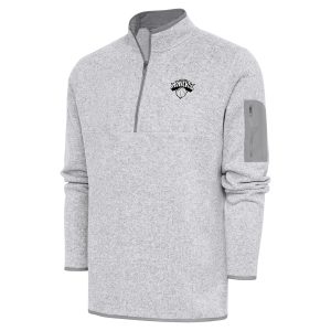Antigua New York Knicks Fabulous Heather Gray Metallic Logo Fortune Quarter Zip Jacket