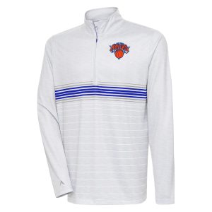 Antigua New York Knicks Heather Gray/Royal Eye - catching Bullseye Quarter Zip Pullover Top