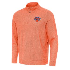 Antigua New York Knicks Heather Orange Subtle Quarter Unique Zip Sweatshirt