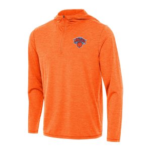Antigua Fabulous New York Knicks Heather Orange Tidy Quarter Zip Hoodie
