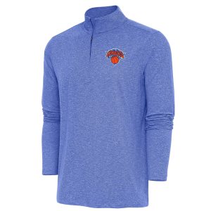 Antigua New York Knicks Heather Royal Hunk Trendy Quarter Zip Pullover Top