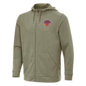 Antigua New York Knicks Eye - catching Olive Effortless Full Zip Hoodie Jacket