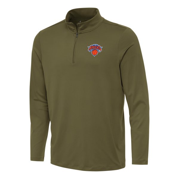 Antigua New York Knicks Chic Olive Reprocess Quarter Zip Top
