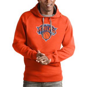 Antigua New York Knicks Orange Team Logo Victory Pullover Hoodie Unique