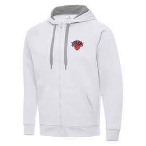Antigua New York Knicks White Big & Eye - catching Tall Victory Full Zip Hoodie Jacket