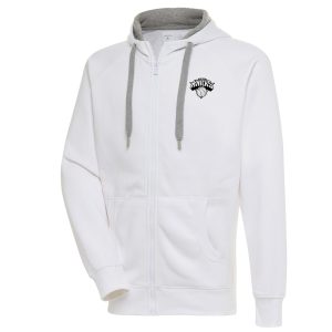Antigua New York Knicks White Metallic Logo Victory Gorgeous Raglan Full Zip Hoodie