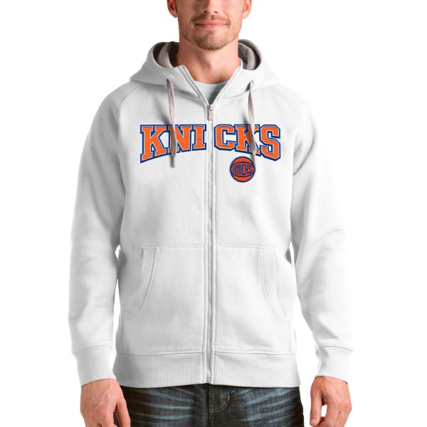 Antigua New York Knicks White Victory Full Zip Chic Hoodie