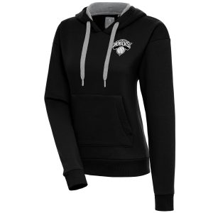 Antigua New York Knicks Women's Black Brushed Metallic Stylish Victory Pullover Hoodie