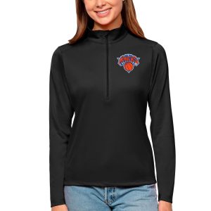 Antigua New York Knicks Women's Black Tribute Chic Half Zip Top