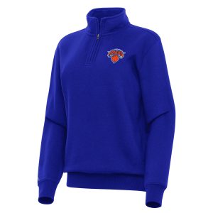 Antigua New York Knicks Women's Blue Unique Victory Quarter Zip Sweatshirt