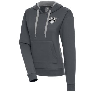 Antigua New York Knicks Women's Charcoal Brushed Metallic Elegant Victory Pullover Hoodie