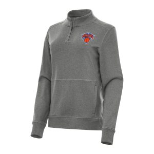 Antigua New York Knicks Women's Heather Black Crush Quarter Zip Fleece Sweatshirt Stylish