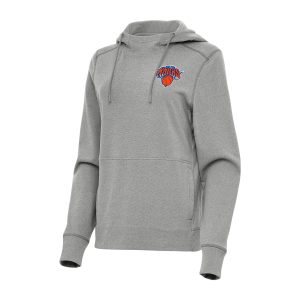 Antigua New Trendy York Knicks Women's Heather Gray Justice Pullover Hoodie