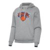 Antigua New York Knicks Women's Heather Gray Victory Unique Pullover Hoodie