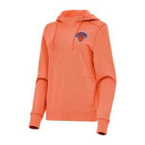 Antigua New York Knicks Women's Heather Orange Justice Pullover Hoodie Gorgeous