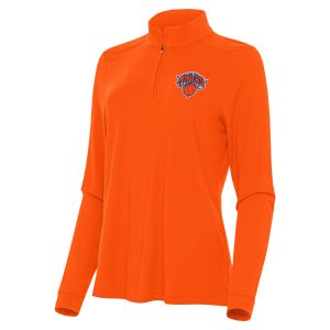 Antigua New York Knicks Unique Women's Orange Intent Quarter Zip Top