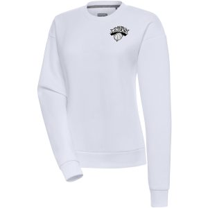 Antigua New York Knicks Women's White Chic Brushed Metallic Victory Pullover Sweatshirt