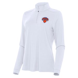 Antigua New York Knicks Women's White Gorgeous Intent Quarter Zip Top