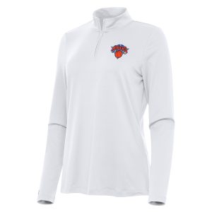 Antigua New York Knicks Women's White Reprocess Trendy Quarter Zip Top