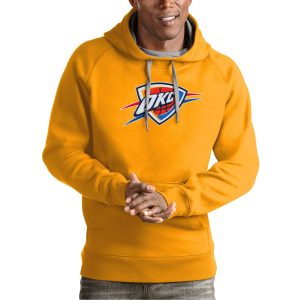Antigua Oklahoma City Thunder Gold Team Logo Unique Victory Pullover Hoodie