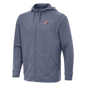 Antigua Oklahoma City Thunder Heather Navy Effortless Eye - catching Full Zip Hoodie Jacket