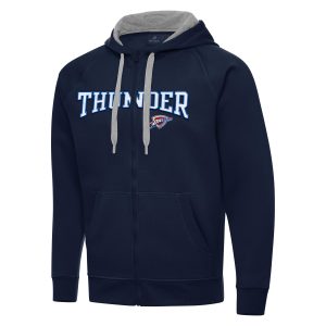 Antigua Oklahoma City Thunder Navy Big Premium & Tall Victory Full Zip Hoodie Jacket