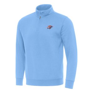 Antigua Oklahoma City Thunder Premium Powder Blue Victory Quarter Zip Mock Sweatshirt