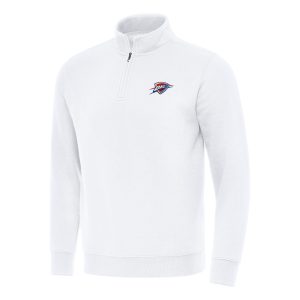 Antigua Oklahoma City Thunder Elegant White Victory Quarter Zip Mock Sweatshirt