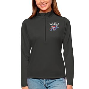 Antigua Oklahoma City Thunder Women's Eye - catching Charcoal Tribute Half Zip Top