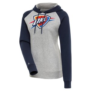 Antigua Oklahoma City Thunder Women's Unique Heather Gray/Navy Victory Raglan Sleeve Pullover Hoodie