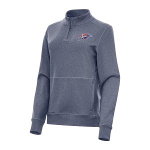 Antigua Oklahoma City Thunder Women's Heather Navy Crush Quarter Zip Unique Fleece Sweatshirt