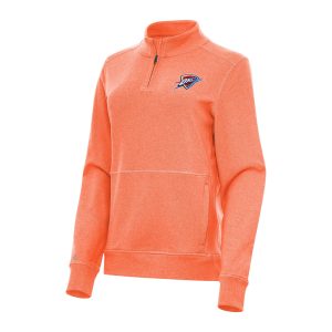 Antigua Oklahoma City Thunder Women's Heather Premium Orange Crush Quarter Zip Fleece Sweatshirt