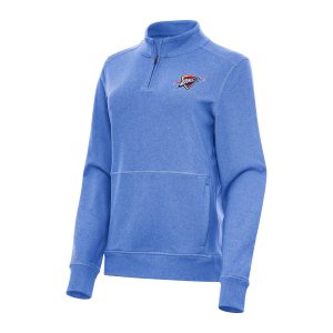 Antigua Oklahoma City Thunder Women's Heather Royal Crush Elegant Quarter Zip Fleece Sweatshirt
