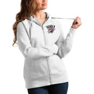 Antigua Oklahoma City Thunder Women's White Victory Full Zip Unique Hoodie