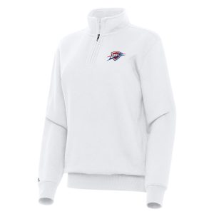Antigua Oklahoma City Thunder Fabulous Women's White Victory Quarter Zip Sweatshirt