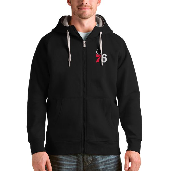 Antigua Philadelphia 76ers Black Logo Victory Full Zip Hoodie Premium